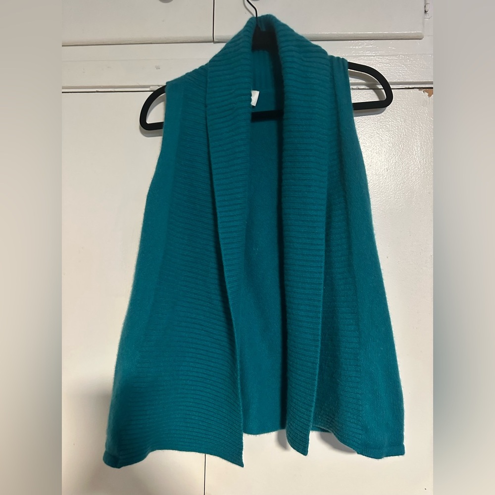 Neiman Marcus 100% Cashmere Teal Sleeveless Cardigan Vest Soft Luxury  M Medium